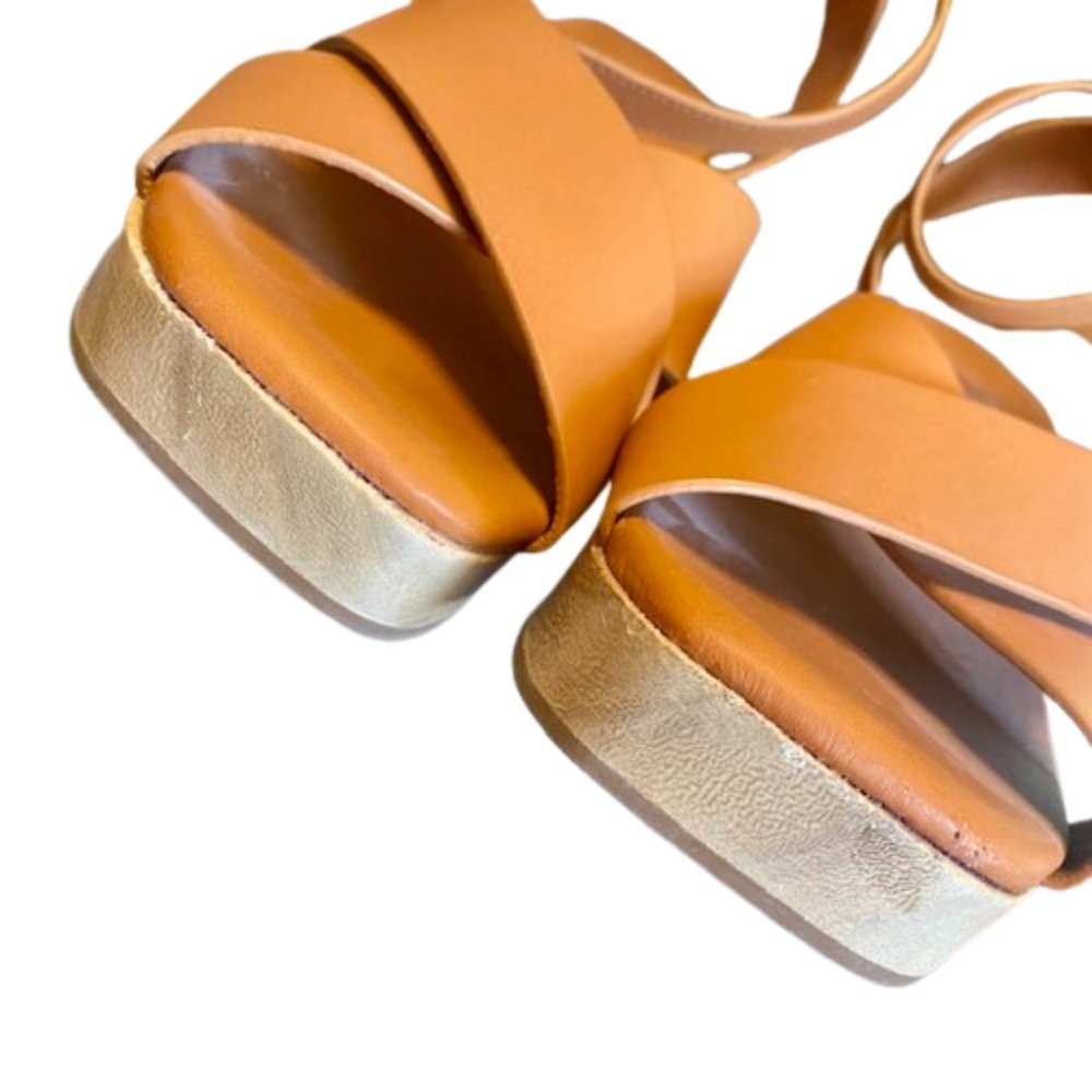 Everlane The Clog Sandal Cognac Criss Cross Strap Size 8.5 Leather Wood - Picture 6 of 6